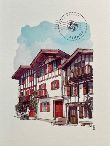 Peinture intitulée "Aquarelle : les mai…" par Rachel Loeffler, Œuvre d'art originale, Aquarelle