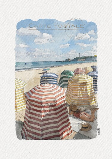 Peinture intitulée "Aquarelle Biarritz…" par Rachel Loeffler, Œuvre d'art originale, Aquarelle