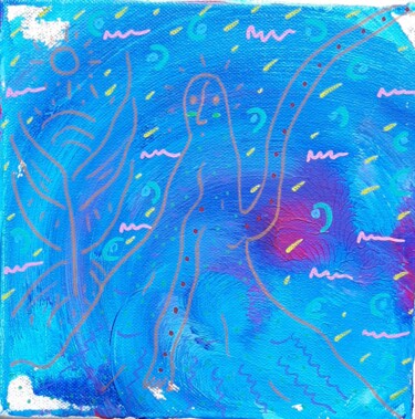 Painting titled "naïf enfant bleu" by Aude Peris, Original Artwork, Acrylic Mounted on Wood Stretcher frame