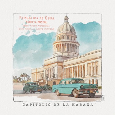 Peinture intitulée "Aquarelle Capitol d…" par Rachel Loeffler, Œuvre d'art originale, Aquarelle