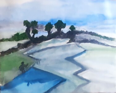 Painting titled "Water Landscape" by Krishna Art Gallery, Original Artwork, Oil