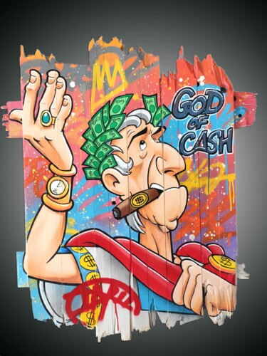 「GOD OF CASH」というタイトルの絵画 David Nicolas (Daru)によって, オリジナルのアートワーク, スプレー式塗料