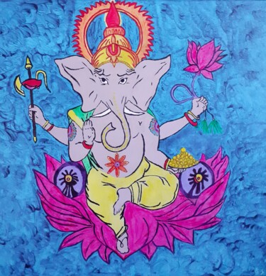 「Dieu Ganesh」というタイトルの絵画 Chrystelle Jagoudelによって, オリジナルのアートワーク, アクリル