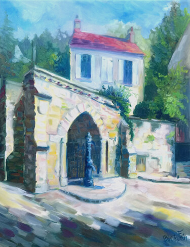Painting titled "La Fontaine de St P…" by Christel Fréon, Original Artwork, Oil Mounted on Wood Stretcher frame