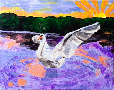 SWAN IN THE WILD Pittura intitolato "SWAN IN THE WILD" da Maria Sabrina Viviani, Opera d'arte originale, Acrilico Montato su Telaio per barel…