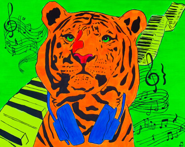 TIGER DJ Pittura intitolato "TIGER DJ" da Maria Sabrina Viviani, Opera d'arte originale, Acrilico Montato su Telaio per barella in le…