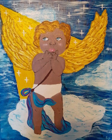 「Un ange」というタイトルの絵画 Chrystelle Jagoudelによって, オリジナルのアートワーク, アクリル