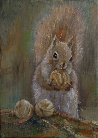 绘画 标题为“Squirrel(25x35cm, o…” 由Kamsar Ohanyan, 原创艺术品, 油 安装在木质担架架上
