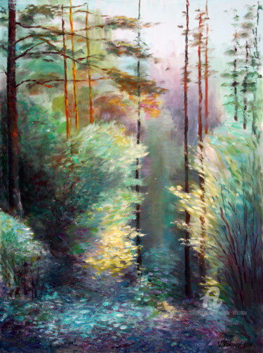 Painting titled "Light shadows in th…" by Vladimir Volosov, Original Artwork, Oil Mounted on Wood Stretcher frame