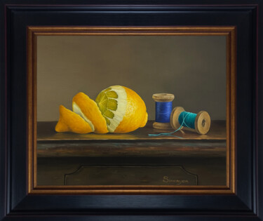 Painting titled "Still life with lem…" by Gevorg Sinanyan, Original Artwork, Oil Mounted on Wood Stretcher frame