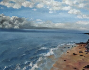 Painting titled "Hawaiian Beach" by Luna Smith, Original Artwork, Oil Mounted on Wood Stretcher frame