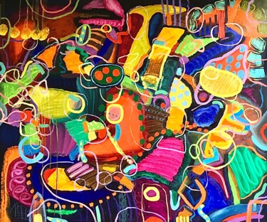 「Let’s Explore」というタイトルの絵画 Dee Youngによって, オリジナルのアートワーク, オイル ウッドストレッチャーフレームにマウント
