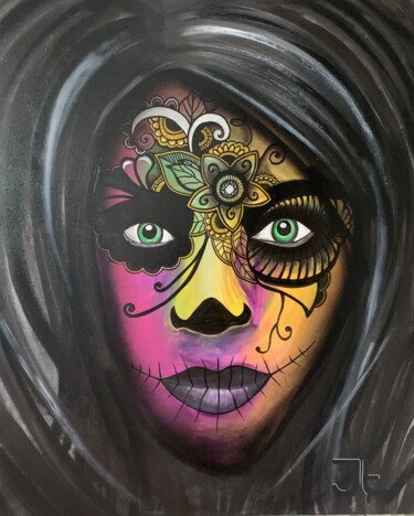 Santa Muerte Ζωγραφική με τίτλο "Santa Muerte" από Jonathan Fabbro (John fabb), Αυθεντικά έργα τέχνης, Ακρυλικό Τοποθετήθηκε στο Ξύλινο φ…
