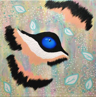 Eye of a tiger. Hyper realism blue eye, cat, vibrant colours 绘画 标题为“Eye of a tiger. Hyp…” 由Olya Enina, 原创艺术品, 丙烯 安装在木质担架架上