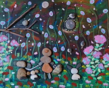 Collages intitulée "Au pays du Caillou" par Chrystelle Ragot, Œuvre d'art originale, Collages