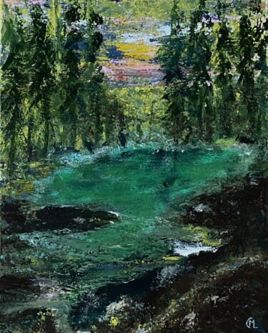 Le lac vert Peinture intitulée "Le lac vert" par Marie Claude Lambert, Œuvre d'art originale, Acrylique