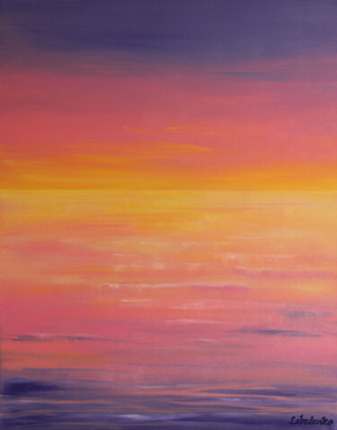 Euphoria ( #3 of 5) - yellow - magenta sunset 绘画 标题为“Euphoria ( #3 of 5)…” 由Olesia Lebedenko, 原创艺术品, 油 安装在木质担架架上