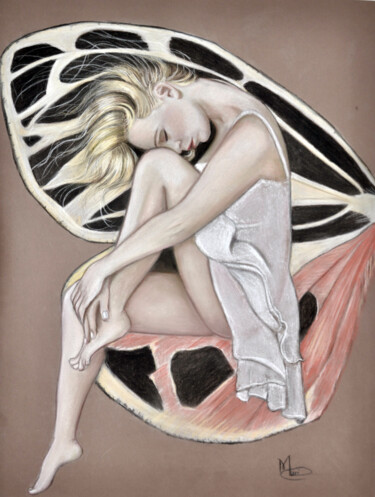 Butterfly Dream Drawing titled "Butterfly Dream" by Maria Romano, Original Artwork, Pastel