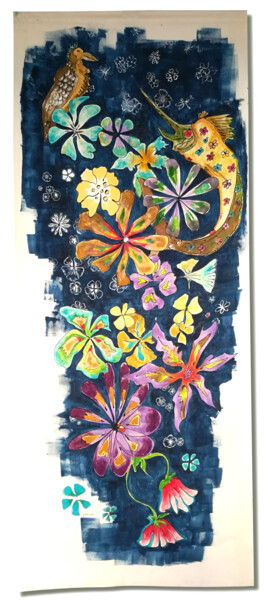 tenture les fleurs de l'espadon 纺织艺术 标题为“tenture les fleurs…” 由Joelle Morisset, 原创艺术品, 墨