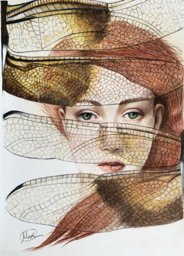 The Dragonfly Drawing titled "The Dragonfly" by Maria Romano, Original Artwork, Pastel