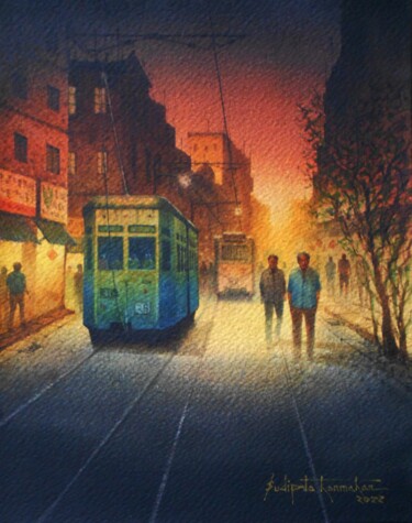 Painting titled "cityscape 22" by Sudipta Karmakar, Original Artwork, Watercolor