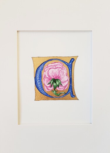 Letter A with rose, Medieval Fantasy, A Floral Monogram "Letter A with rose,…" başlıklı Tablo Ekaterina Andreeva tarafından, Orijinal sanat, Suluboya