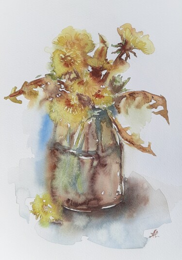 绘画 标题为“Yellow dandelions f…” 由Anna Hnatiuk, 原创艺术品, 水彩