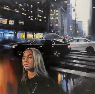 绘画 标题为“New York Rain” 由Artem Grunyka, 原创艺术品, 油 安装在木质担架架上