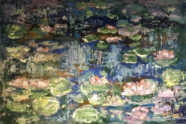 Waterlillies pond original oil painting Painting titled "Waterlillies pond o…" by Raissa Kagan, Original Artwork, Oil