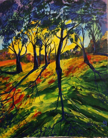 Malerei mit dem Titel "Couchant sur la for…" von Hubert Bridoux, Original-Kunstwerk, Acryl