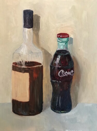 WHISKEY AND COLA — CONTEMPOTARY STILL LIFE MODERN OIL ART 제목이 "WHISKEY AND COLA —…"인 미술작품 Ildar Minnegalimov (exesalle)로, 원작, 기름