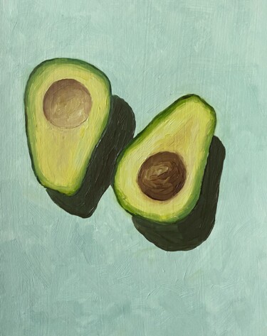 AVOCADO — MODERN REALISTIC STILL LIFE SMALL OIL PAINTED GIFT 绘画 标题为“AVOCADO — MODERN RE…” 由Ildar Minnegalimov (exesalle), 原创艺术品, 油
