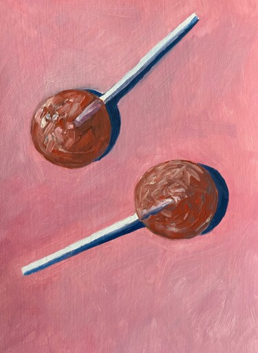 TWO LOLLIPOPS — MODERN ART STILL LIFE REALISTIC OIL PAINTING 제목이 "TWO LOLLIPOPS — MOD…"인 미술작품 Ildar Minnegalimov (exesalle)로, 원작, 기름