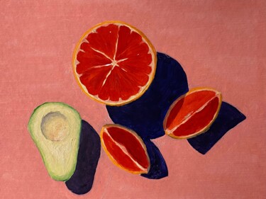 ORANGE AND AVOCADO — MODERN REALISTIC STILL LIFE OIL PAINTED "ORANGE AND AVOCADO…" başlıklı Tablo Ildar Minnegalimov (exesalle) tarafından, Orijinal sanat, Petrol