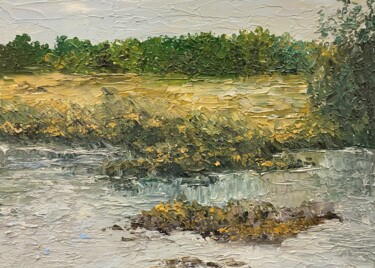 RIVERSIDE — MODERN IMPASTO TEXTURED OIL PAINTING LANDSCAPE 绘画 标题为“RIVERSIDE — MODERN…” 由Ildar Minnegalimov (exesalle), 原创艺术品, 油