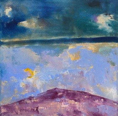 LAKE I — CONTEMPORARY ART GEOMETRIC ABSTRACT BLUE OIL PAINT Painting titled "LAKE I — CONTEMPORA…" by Ildar Minnegalimov (exesalle), Original Artwork, Oil Mounted on Wood Stretcher fra…