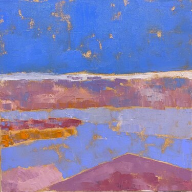 PURPLE FLOWERS BY THE LAKE — CONTEMPORARY GEOMETRIC ABSTRACT Painting titled "PURPLE FLOWERS BY T…" by Ildar Minnegalimov (exesalle), Original Artwork, Oil Mounted on Wood Stretcher fra…