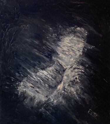 LOST IN MYSELF — CONTEMPORARY FIGURATIVE BLACK OIL PAINTING Malerei mit dem Titel "LOST IN MYSELF — CO…" von Ildar Minnegalimov (exesalle), Original-Kunstwerk, Öl Auf Keilrahmen aus Ho…