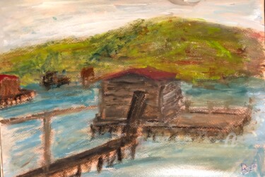 Peinture intitulée "Ponton" par Julien Danaux (Artdanaux), Œuvre d'art originale, Aquarelle