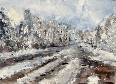 绘画 标题为“Paysage d’hiver” 由Ghislaine Rimmen-Mohl, 原创艺术品, 水彩
