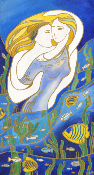 Night water Schilderij getiteld "Night water" door Yulia Belasla, Origineel Kunstwerk, Acryl