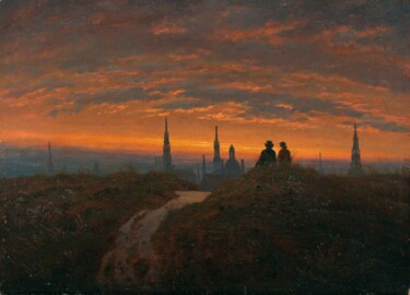 Vue de Dresde au coucher du soleil Peinture intitulée "Vue de Dresde au co…" par Carl Gustav Carus, Œuvre d'art originale, Huile