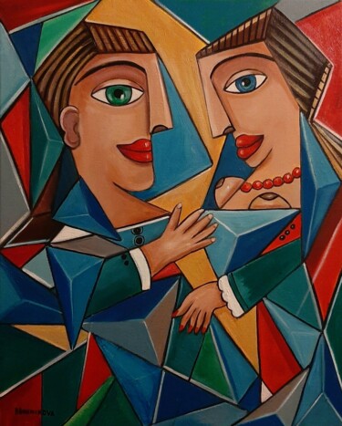 Pittura intitolato "Les amoureux" da Olena Blinnikova, Opera d'arte originale, Olio Montato su Telaio per barella in legno