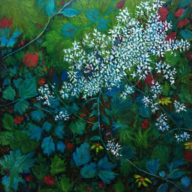 绘画 标题为“Les feuilles bleues” 由Camille Rouschmeyer, 原创艺术品, 丙烯 安装在木板上