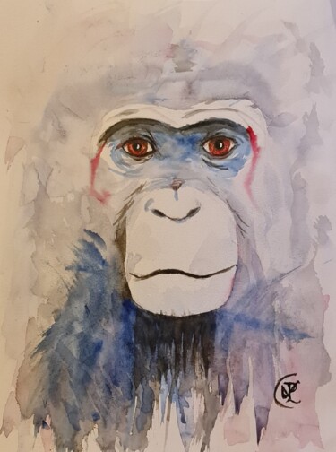 Peinture intitulée "Le Frère Singe" par Philippe Vignaux, Œuvre d'art originale, Aquarelle