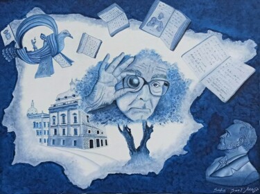 Pintura intitulada "SARAMAGO" por Sofia Sant´Ana, Obras de arte originais, Acrílico Montado em Armação em madeira