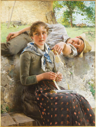 Peinture intitulée "Stella et Piero" par Vittorio Matteo Corcos, Œuvre d'art originale, Huile