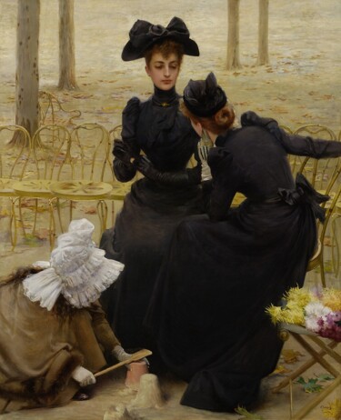 Painting titled "Conversation au Jar…" by Vittorio Matteo Corcos, Original Artwork, Oil