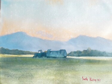 Ζωγραφική με τίτλο "Evening in the fiel…" από Svetlana Kostina, Αυθεντικά έργα τέχνης, Ακουαρέλα