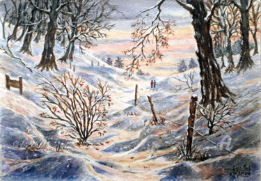 Randonnée d'hiver Peinture intitulée "Randonnée d'hiver" par Jean-Paul Ramon, Œuvre d'art originale, Aquarelle